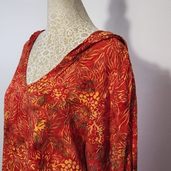 Soft Surroundings Women Orange Floral Print Hooded Pullover Roll Tab Sleeve PS - Picture 7 of 14